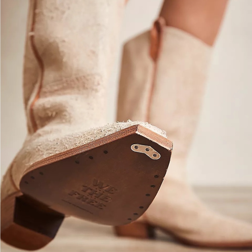 Free People We The Free Montage Tall Western Suede Boots English Khaki Cream - Picture 5 of 12